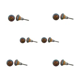 Indianshelf 6-Pcs Blue & Orange Colored Printed Ceramic Knobs-15