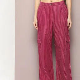 aaliya Women Striped Relaxed Pleated Chinos Trousers-image-96