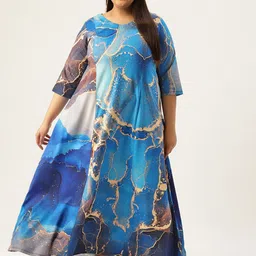 Amydus Plus Size Blue & Golden Printed Maxi Dress-picture-51