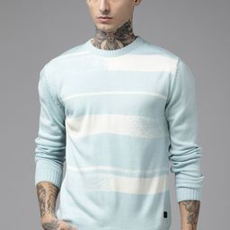 The Roadster Lifestyle Co. Men Blue & Off White Striped Striped Pullover-image-97