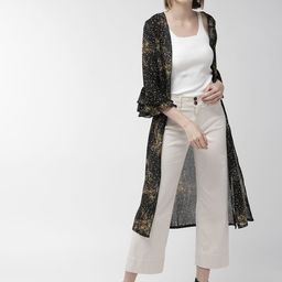 WISSTLER Women Black & Brown Printed Open Front Longline Shrug-19