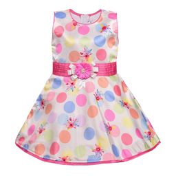 Wish Karo Girls White & Pink Polka Dots Printed Silk Satin Finish Fit and Flare Dress-12