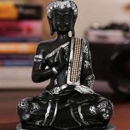 eCraftIndia Silver-Toned & Black Handcrafted Decorative Meditating Buddha Showpiece-image-44