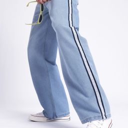 glitchez Men Timeless Cool Wide Leg Light Fade With Side Stripe Jeans-image-6