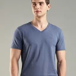 Tommy Hilfiger Men Solid V-Neck Cotton Slim Fit T-shirt-image-46