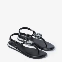 LUNA BLU by Westside Black Embellished T-Strap Sandals-picture-30
