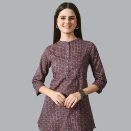 DECKEDUP Purple Cotton Floral Print Tunic-image-36