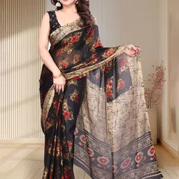 SUPERLAXMI Floral Pure Chiffon Saree-picture-16
