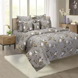 Swayam Zinnia Floral Grey 210 TC Cotton King Bedsheet with 2 Pillow Covers-image-22