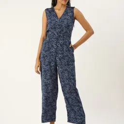 Cottinfab Blue Printed Crepe Jumpsuit-picture-34