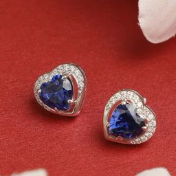 Clara 92.5 Sterling Silver Swiss Zirconia Royal Blue Heart Stud Earrings-image-66
