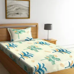 Klotthe Yellow & Blue Cotton 300 TC Single Bedsheet Set-image-12
