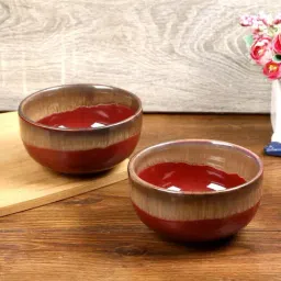 Aapno Rajasthan Red & Brown Ceramic 12 cm Serving Bowl - Set of 2-26
