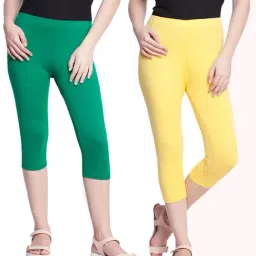 Dollar Missy Green & Yellow Cotton Capris (Pack  of 2)-image-1