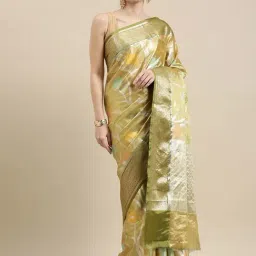 Banarasi Silk Works Yellow Silk Woven Saree With Unstitched Blouse-picture-22