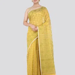 Pinkloom Yellow & Green Cotton Woven Saree-image-62