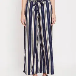 Clovia Navy & Beige Striped Pyjamas-image-73