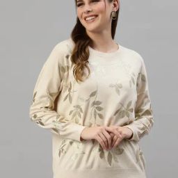 Mafadeny Beige Printed Sweater-image-3