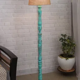 Homesake 'Antique' Brown & Turquoise Wood Tall Floor Lamp With Shade & Bulb - Set of 1-image-67