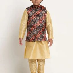 Benstoke Kids Gold & Black Printed Full Sleeves Kurta Set-image-39