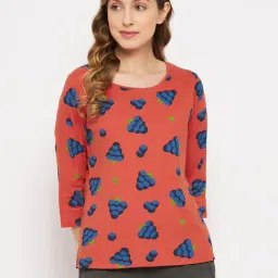 Clovia Red Printed Cotton T-Shirt-image-8