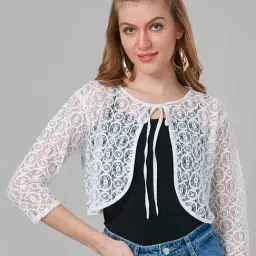 Style Quotient White Cotton Self Design Crop Shrug-picture-31