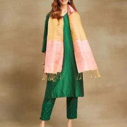 Fabindia Pink & Yellow Woven Pattern Stole-picture-19