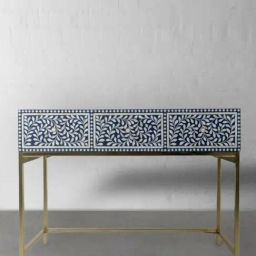 Casagold Teal Blue Large Cleo Bone Inlay Entryway Console Table-image-80