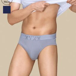 XYXX Gull Grey & Navy Cotton Briefs - Pack of 2-13
