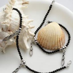 Panash Oxidized Silver Plated Black Beaded Handcrafted Anklets Set of 2-13