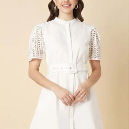 Allen Solly White Cotton Self Pattern A-Line Dress-image-98
