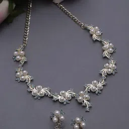 Zeneme Rose Gold Plated Pearl Studded Beaded Jewellery Set-image-26