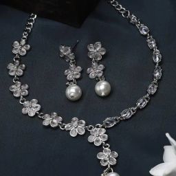Zeneme Rhodium Plated AD Jewellery Set-9
