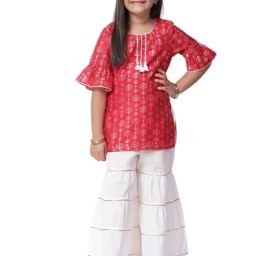 Biba Girls Peach Embellished Lehenga Set-image-83