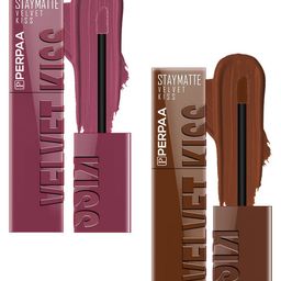 PERPAA Velvet Kiss Set Of 2 Matte Liquid Lipsticks-3.5 ml Each-Light Mauve-Chocolate Brown-9
