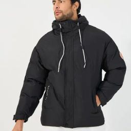 Styli Black Polyester Hooded Printed Jackets-image-24
