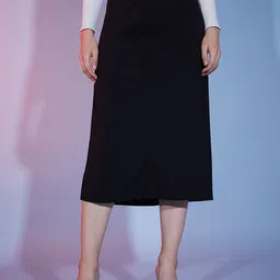 QIOA Below Knee Slit Pencil Midi Skirt-image-26