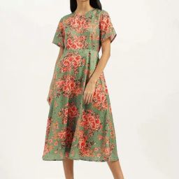 United Colors of Benetton Green Floral Print A-Line Dress-image-28