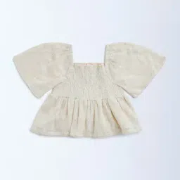 HOP Kids by Westside Beige Leaf Embroidered Cotton-Blend Top-picture-15
