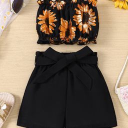 YK Girls Floral Printed Top With Shorts Clothing Set-image-31