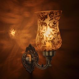 Fos Lighting Gold-Toned & Brown Printed Mini Glass & Brass Wallchiere-image-85