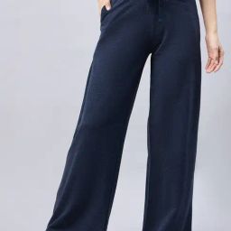 FEMEA Blue Cotton Blend Solid Trackpants-image-41