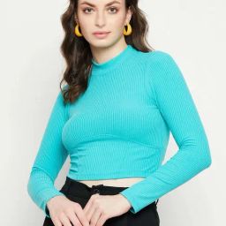Madame Turquoise Regular Fit Crop Top-picture-33