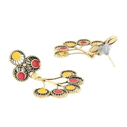 ANIKAS CREATION Set Of 2 Gold-Plated Artificial Beaded Circular Shaped Drop Earrings image 5