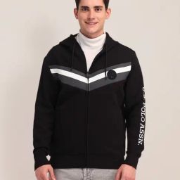 U.S. Polo Assn. Black Cotton Regular Fit Striped Hooded Sweatshirt-image-54