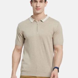 Mettle Khaki Cotton Regular Fit Polo T-Shirt-image-65