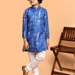 PRINTINDIA Boys Quirky Printed Band Collar Three-Quarter Sleeves Regular Kurta & Churidar-21
