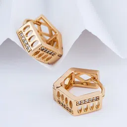 DIMIKI Rose Gold-Plated American Diamond Studded Anti Tarnish Geometric Hoop Earrings-picture-17