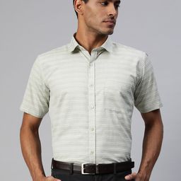 MANQ Men Mint Green & White Smart Horizontal Striped Formal Shirt-image-51