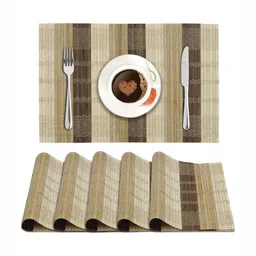 HOKIPO Beige & Brown 6 Pieces Water-Resistant Rectangular Table Placemats-17